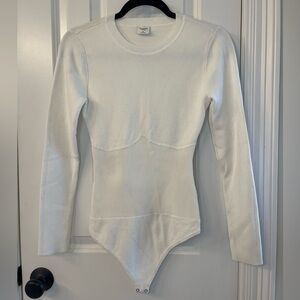 Abercrombie & Fitch Bodysuit Ribbed Knit Long Sleeve Cream Sz Medium Corset